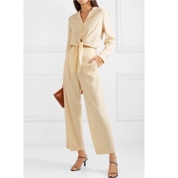 Nanushka Tanya Jumpsuit Size Small Long Sleeve Cut Out Tie Front Cream - Picture 2 of 16